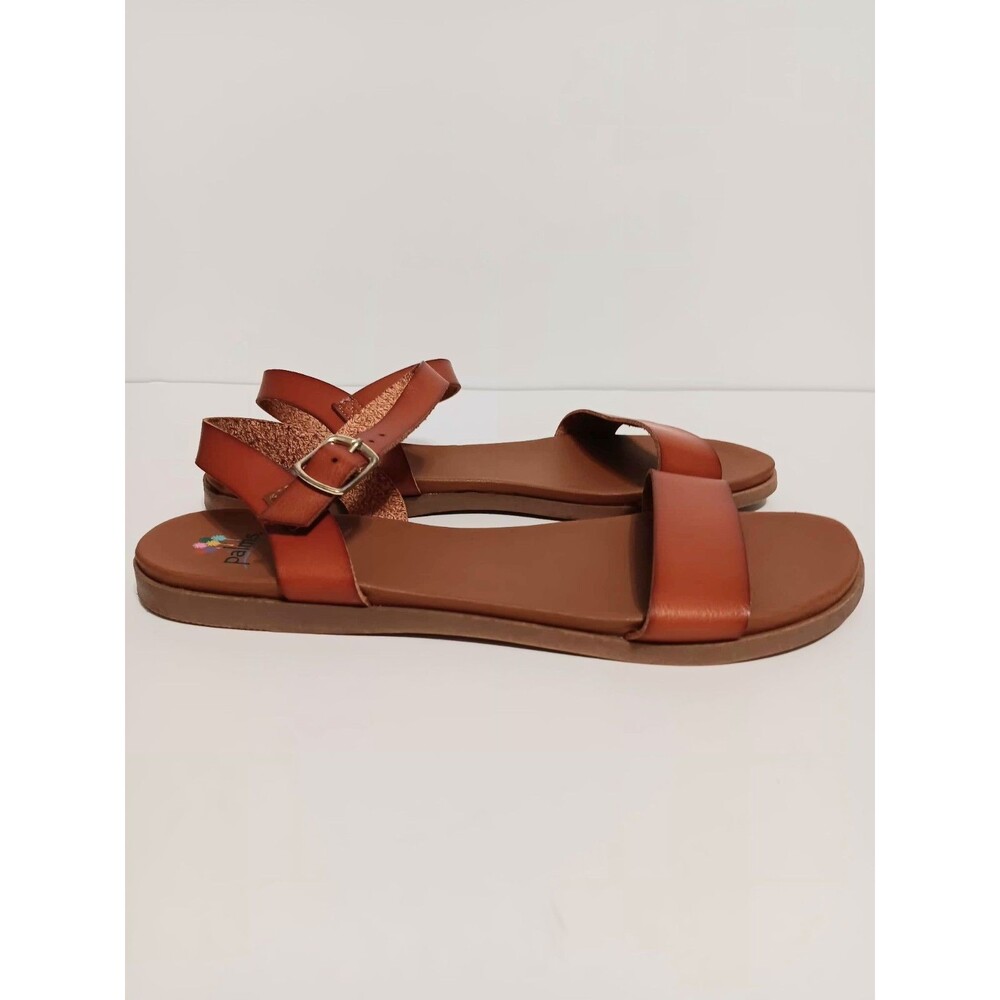 Palms Brown Faux Leather Flat Strap Sandals Sz 8M